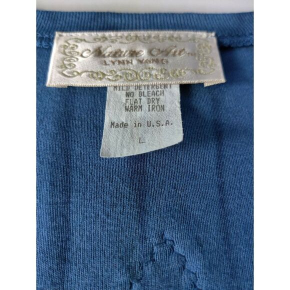 Nature Art Lynn Yang Embroidered 3/4 Sleeve Top Blue Womens Size Large - Picture 6 of 11